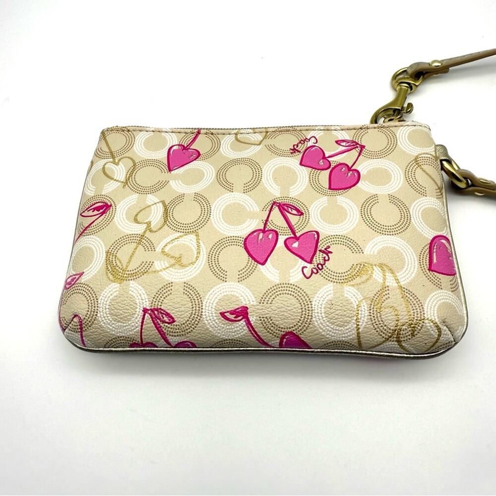 Coach Waverly Cherry Heart Signature Wristlet Khaki Pink 49240 BKHPK - Picture 15 of 15